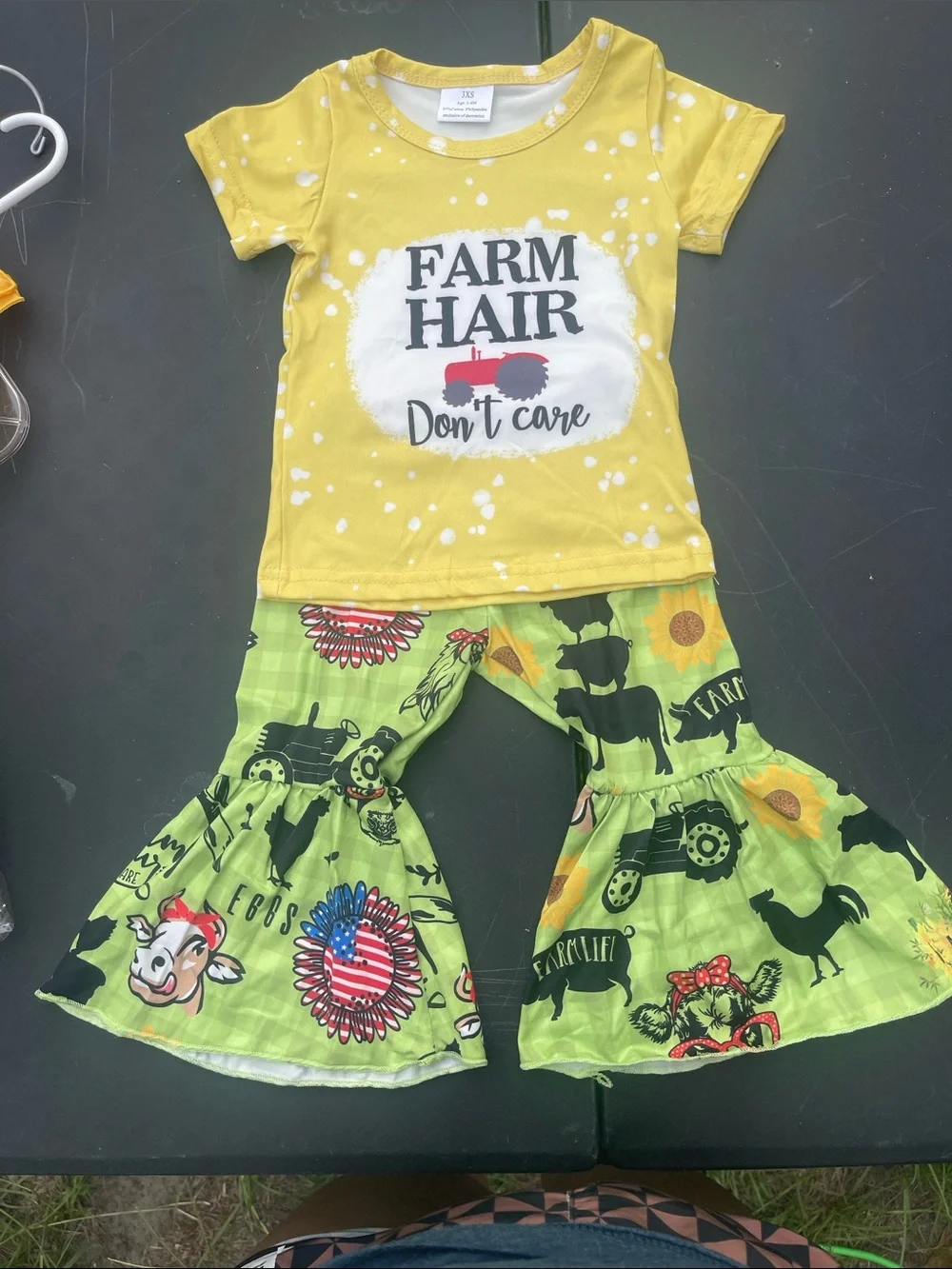 Kids Yellow 'Farm Hair Don't Care' Matching Set